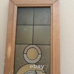 STAINED GLASS 40x9 WINDOW PANEL OAK FRAMED BLUE/CLEAR ETCHED HUMMINGBIRD Flower