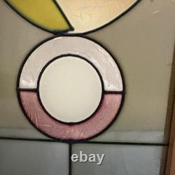 STAINED GLASS 40x9 WINDOW PANEL OAK FRAMED BLUE/CLEAR ETCHED HUMMINGBIRD Flower