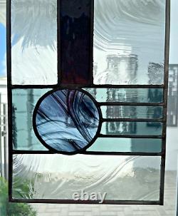 STAINED GLASS LEADED WINDOW PANEL GEOMETRIC ARTISAN MADE 24.75 x 9.75