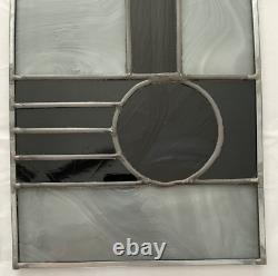 STAINED GLASS LEADED WINDOW PANEL GEOMETRIC ARTISAN MADE 24.75 x 9.75