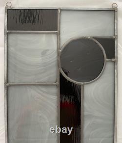 STAINED GLASS LEADED WINDOW PANEL GEOMETRIC ARTISAN MADE 24.75 x 9.75