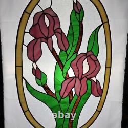 STAINED GLASS Vintage Original Art Window Panel 22.5x13.75 Flower Suncatcher