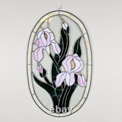 STAINED GLASS Vintage Original Art Window Panel 22.5x13.75 Flower Suncatcher