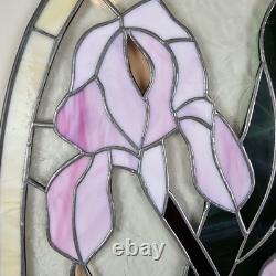 STAINED GLASS Vintage Original Art Window Panel 22.5x13.75 Flower Suncatcher
