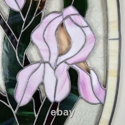 STAINED GLASS Vintage Original Art Window Panel 22.5x13.75 Flower Suncatcher
