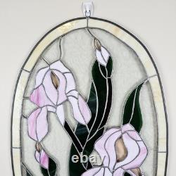 STAINED GLASS Vintage Original Art Window Panel 22.5x13.75 Flower Suncatcher