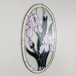 STAINED GLASS Vintage Original Art Window Panel 22.5x13.75 Flower Suncatcher