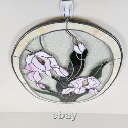 STAINED GLASS Vintage Original Art Window Panel 22.5x13.75 Flower Suncatcher