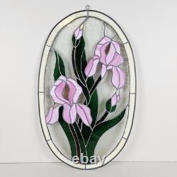 STAINED GLASS Vintage Original Art Window Panel 22.5x13.75 Flower Suncatcher