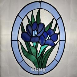 STAINED GLASS Vintage Original Artisan Suncatcher Window Panel VTG Flower Art