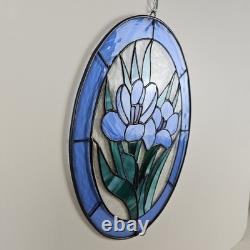 STAINED GLASS Vintage Original Artisan Suncatcher Window Panel VTG Flower Art