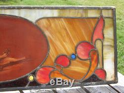 STAINED GLASS WINDOW PANEL NUDE WOMAN 33 7/8 x 11 3/8 SALVAGE