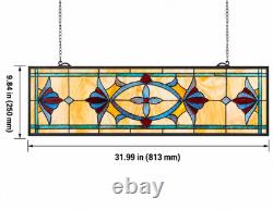 STUNNING Art Deco Stained Glass Window Panel Hanging Suncatcher Amber Blue 32