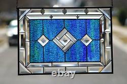 STUNNING Beveled& Jeweled Stained Glass Window Panel- 21 7/8 x 15 5/8