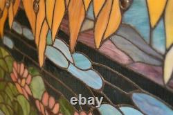 STUNNING STAINED GLASS WINDOW PANEL With WATERLILY LOTUS FLOWER POND 35.5 X 21.5