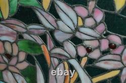 STUNNING STAINED GLASS WINDOW PANEL With WATERLILY LOTUS FLOWER POND 35.5 X 21.5