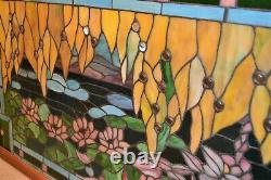 STUNNING STAINED GLASS WINDOW PANEL With WATERLILY LOTUS FLOWER POND 35.5 X 21.5