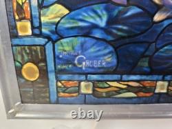 SUPERB Jacques Gruber Water Lilies Stained Glass Panel by Glassmasters 13x11.8