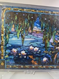 SUPERB Jacques Gruber Water Lilies Stained Glass Panel by Glassmasters 13x11.8