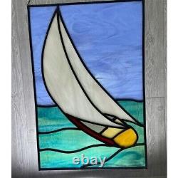 Sailboat stained glass suncatcher nautical stained glass panel