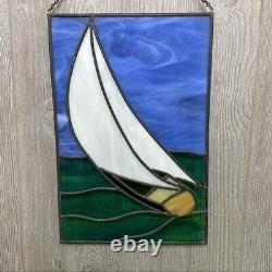 Sailboat stained glass suncatcher nautical stained glass panel