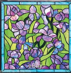 Saint-remy European Style Garden Iris Stained Glass Window Panel