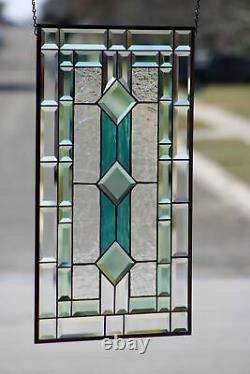 Sale $ 25.00 Off Classic Green's Beveled Stained Glass Panel 28 5/8x16 1/2