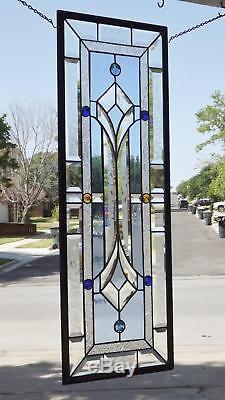 Sapphire Smile Blue/Clear Beveled Stained Glass Window Panel 3'long