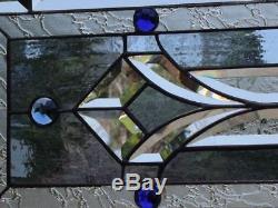 Sapphire Smile Blue/Clear Beveled Stained Glass Window Panel 3'long