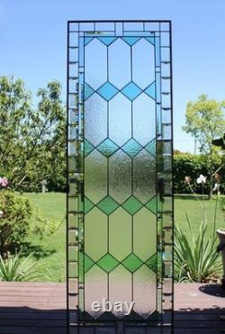 Sea Green Stained Glass Window Panel 60x 20 Frosted Beveled Border, Green Bev
