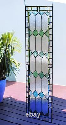 Sea Green Stained Glass Window Panel 60x 20 Frosted Beveled Border, Green Bev