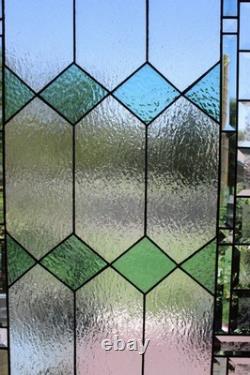 Sea Green Stained Glass Window Panel 60x 20 Frosted Beveled Border, Green Bev