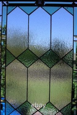 Sea Green Stained Glass Window Panel 60x 20 Frosted Beveled Border, Green Bev