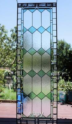 Sea Green Stained Glass Window Panel 60x 20 Frosted Beveled Border, Green Bev