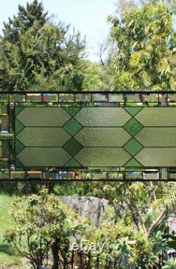 Sea Green Stained Glass Window Panel 60x 20 Frosted Beveled Border, Green Bev