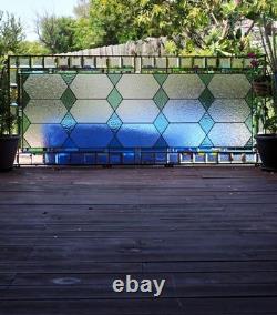 Sea Green Stained Glass Window Panel 60x 20 Frosted Beveled Border, Green Bev