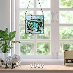 Sea Turtule Hanging Window Panel Suncatcher Tiffany Style Stained Glass 10x10in