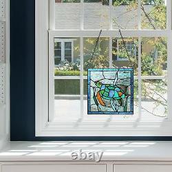 Sea Turtule Hanging Window Panel Suncatcher Tiffany Style Stained Glass 10x10in
