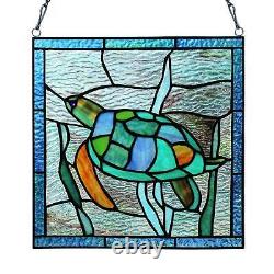 Sea Turtule Hanging Window Panel Suncatcher Tiffany Style Stained Glass 10x10in