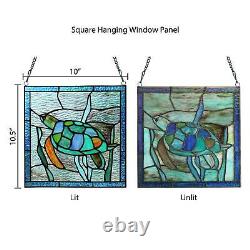 Sea Turtule Hanging Window Panel Suncatcher Tiffany Style Stained Glass 10x10in