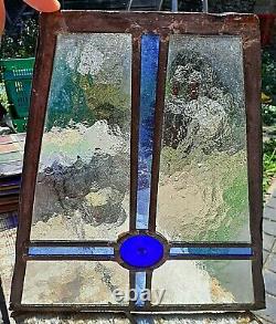 Set 4 Vintage Victorian Coloured Stained Blue Glass Panels Rare