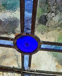 Set 4 Vintage Victorian Coloured Stained Blue Glass Panels Rare