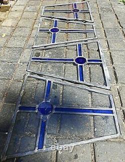 Set 4 Vintage Victorian Coloured Stained Blue Glass Panels Rare