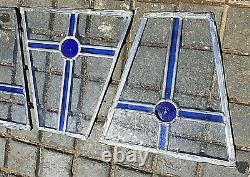 Set 4 Vintage Victorian Coloured Stained Blue Glass Panels Rare