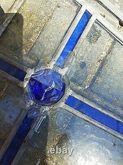 Set 4 Vintage Victorian Coloured Stained Blue Glass Panels Rare