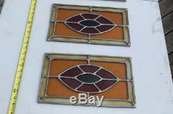 Set Of 2 Vintage Stained Glass Window Sashes/Panels Red Blue Gold Eye Side Light