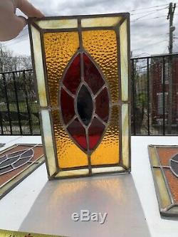 Set Of 4 Vintage Stained Glass Window Sashes/Panels Red Blue Gold Eye Side Light