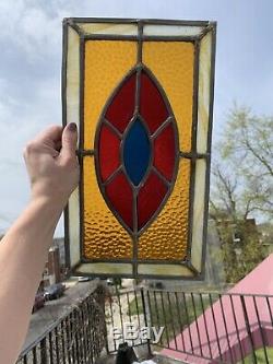Set Of 4 Vintage Stained Glass Window Sashes/Panels Red Blue Gold Eye Side Light