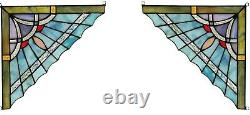 Set of 2 8 x 8 Blue Mission Tiffany Style Stained Glass Corner Window Decor