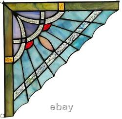 Set of 2 8 x 8 Blue Mission Tiffany Style Stained Glass Corner Window Decor